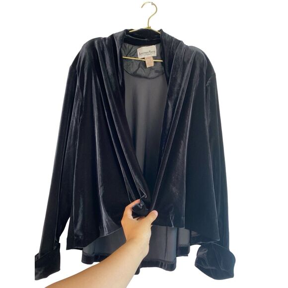 Another Thyme Vintage Open Front Velvet CardiJacket Women's 18 Black Cuffed 551 - Picture 7 of 7